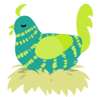 A turquoise and lime chicken with a bar pattern