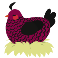 A maroon and black chicken with a lace pattern