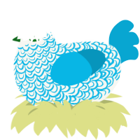 Skyler, a white and cerulean chicken with a double-lace pattern