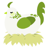 A white and chartreuse chicken with a neck-speckle pattern