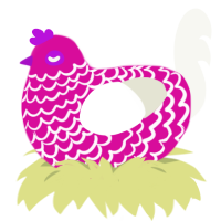 Barbie, a fuchsia and white chicken with a lace pattern