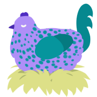 A lilac and teal chicken with a speckle pattern