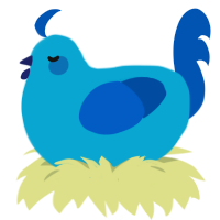 Bluey, a cerulean and ultramarine chicken