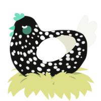 A black and white chicken with a speckle pattern