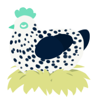 A white and tumblr chicken with a speckle pattern