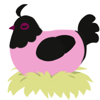 Black Lady, a pink and black chicken with a head pattern