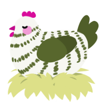A white and olive chicken with a bar pattern