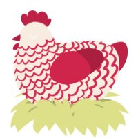 A cream and crimson chicken with a lace pattern