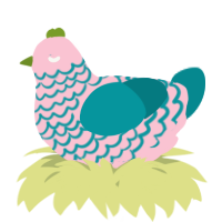 A rose and teal chicken with a lace pattern