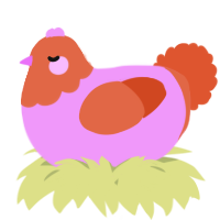 A lavender and vermilion chicken with a head pattern