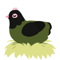 olive, a olive and black chicken with a head pattern
