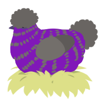 A violet and grey chicken with a bar pattern