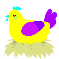 A yellow and blurple chicken