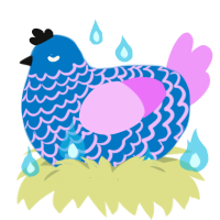 A sapphire and lavender chicken with a lace pattern