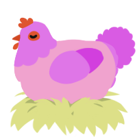 A pink and orchid chicken with a head pattern