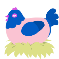 A rose and ultramarine chicken with a head pattern