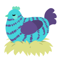 A aqua and overcast chicken with a bar pattern
