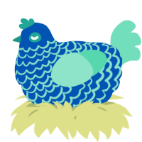A ultramarine and mint chicken with a lace pattern