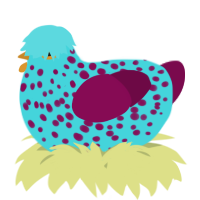 A aqua and wine chicken with a speckle pattern