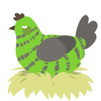 A grass and grey chicken with a bar pattern