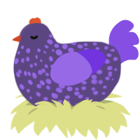 Bert, a overcast and blurple chicken with a speckle pattern