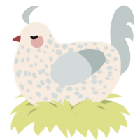 DOT, a cream and silver chicken with a speckle pattern