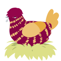 A maroon and honey chicken with a bar pattern