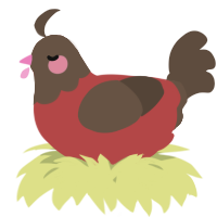 A red and bark chicken with a head pattern