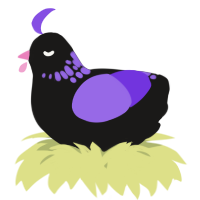 A sable and blurple chicken with a neck-speckle pattern