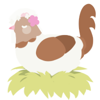 Sandy Cheeks, a white and brown chicken with a head pattern