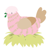 A rose and beige chicken with a bar pattern