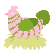 A rose and chartreuse chicken with a bar pattern