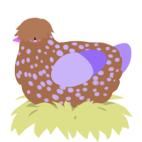 A brown and lilac chicken with a speckle pattern