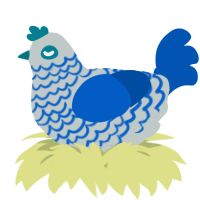 A silver and ultramarine chicken with a lace pattern