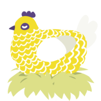A yellow and white chicken with a lace pattern