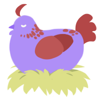 Lilac birb, a lilac and red chicken with a neck-speckle pattern