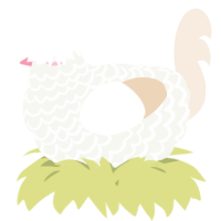 A white and cream chicken with a lace pattern