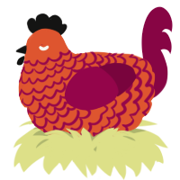 A vermilion and maroon chicken with a lace pattern