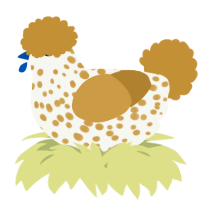 A white and gold chicken with a speckle pattern