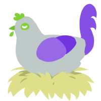 A silver and blurple chicken