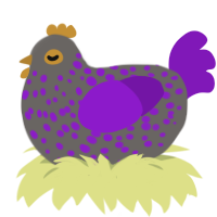 Fluorite, a grey and violet chicken with a speckle pattern