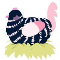 A tumblr and rose chicken with a bar pattern