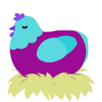 A plum and aqua chicken with a head pattern