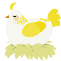 A white and yellow chicken with a neck-speckle pattern