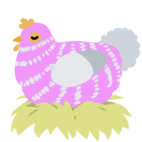 A lavender and mist chicken with a bar pattern