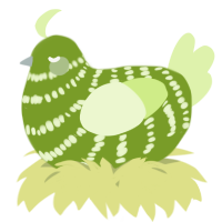 A chartreuse and apple chicken with a bar pattern