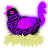 GLOWSTIK JUICE, a black and violet chicken with a lace pattern