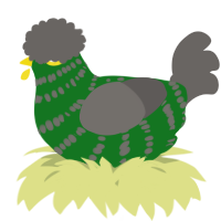 A leaf and grey chicken with a bar pattern