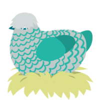 Udane, a silver and turquoise chicken with a lace pattern