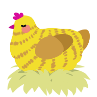 A yellow and gold chicken with a bar pattern
